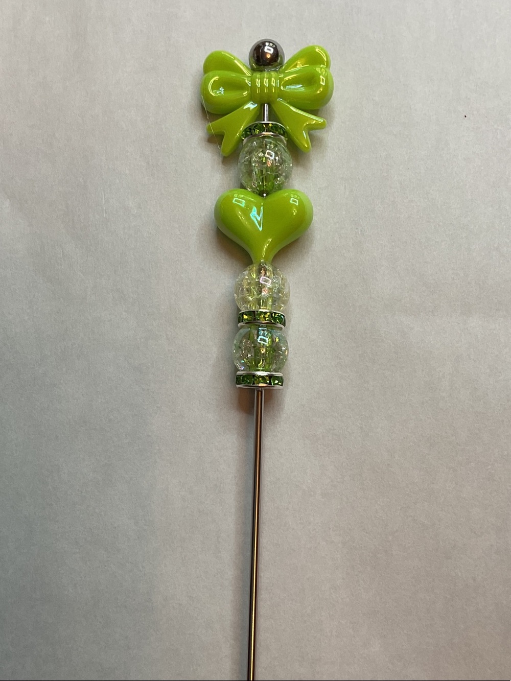 Lime Green Heart & Bow Decorative Plant Stake